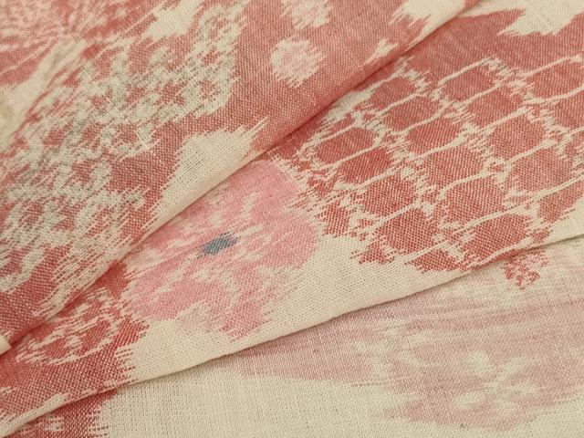 平和屋着物＊夏物　小千谷ちぢみ　花鳥文　麻　逸品　AABC6920jd