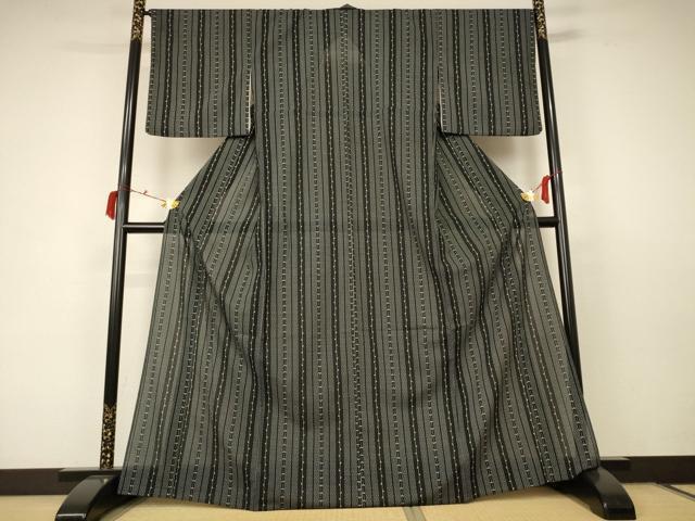 平和屋着物＊夏物　小紋　絽　枝葉間道　洗える着物　AABC6921jd