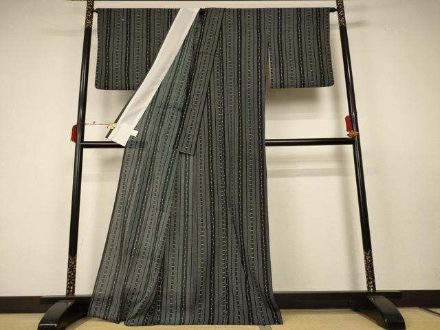平和屋着物＊夏物　小紋　絽　枝葉間道　洗える着物　AABC6921jd