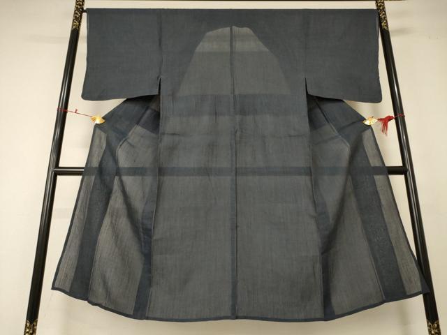 平和屋着物＊夏物　男性　小千谷ちぢみ　色無地　羊羹色　麻　逸品　AABC6928jd