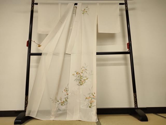 平和屋着物＊夏物　訪問着　絽　流水草花文　正絹　逸品　AABC6939jd_1