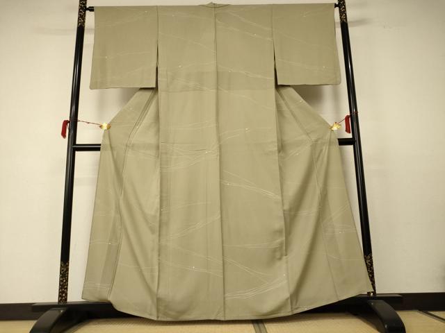 平和屋着物＊夏物　小紋　縦絽　幾何学文様　五泉　反端付き　正絹　逸品　AABC6952jd 平和屋着物＊夏物 小紋 縦絽 幾何学文様 五泉 反端付き 正絹