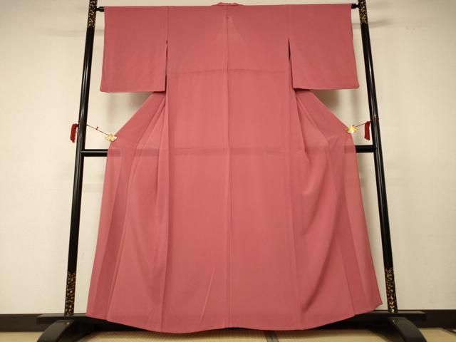 平和屋着物＊夏物　色無地　絽縮緬　浅緋色　正絹　逸品　AABC6961jd