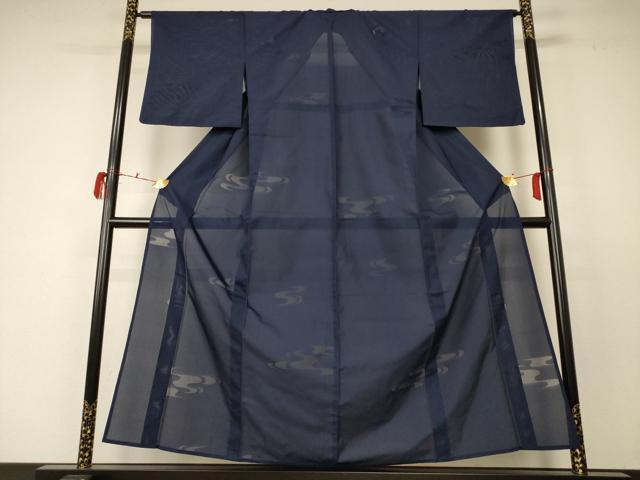 平和屋着物＊夏物　色無地　縦絽　流水紋紗　藍鉄色　正絹　逸品　AABC6967jd