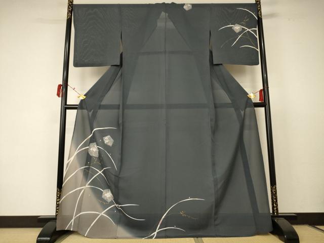 平和屋着物＊夏物　訪問着　絽　草花文　暈し染め　金彩　正絹　逸品　AABC6980jd