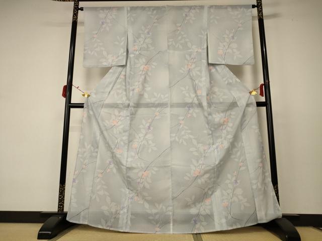 平和屋着物＊夏物　小紋　絽　枝花文　洗える着物　AABC6999jd_1