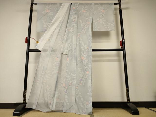 平和屋着物＊夏物　小紋　絽　枝花文　洗える着物　AABC6999jd_2