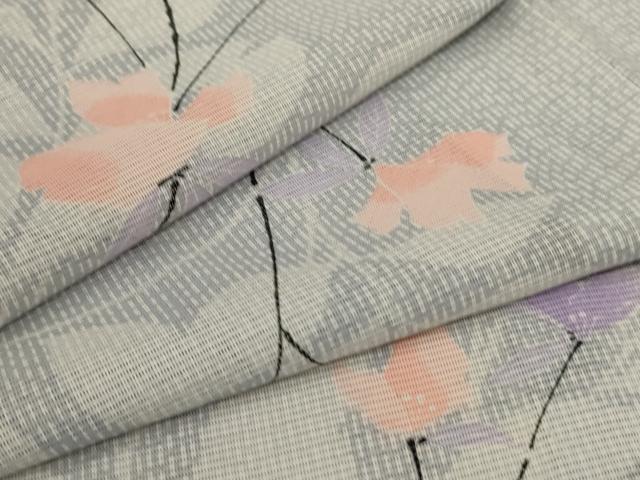 平和屋着物＊夏物　小紋　絽　枝花文　洗える着物　AABC6999jd