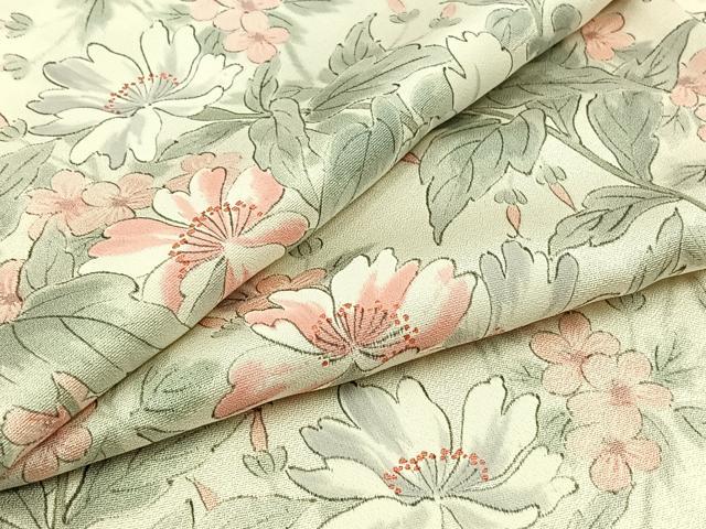 平和屋着物▽上質な小紋　単衣　手描き　草花文　ロング丈　正絹　逸品　AABC7482jh