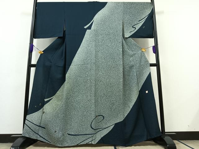 平和屋着物▽訪問着　単衣　作家物　刺繍　舞葉文　たたき染め　金糸　正絹　逸品　AABC7486jh