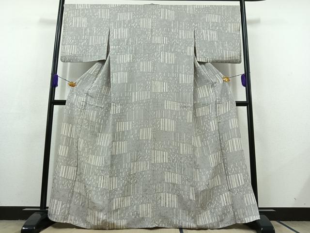 平和屋着物▽上質な小紋　単衣　横段文　正絹　逸品　AABC7487jh_1