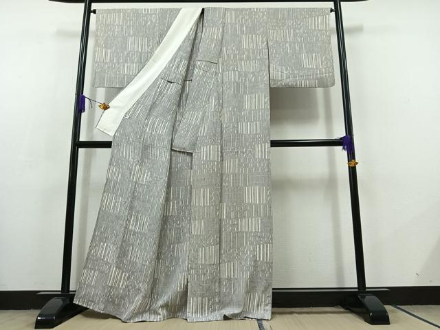 平和屋着物▽上質な小紋　単衣　横段文　正絹　逸品　AABC7487jh_2