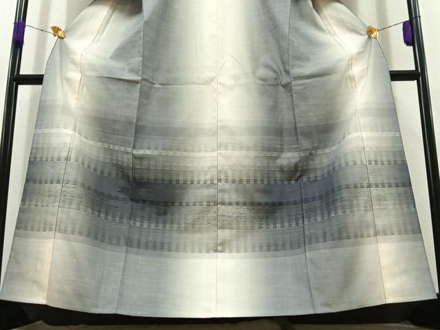 平和屋着物▽訪問着 単衣 紬地 花織 横段文 正絹 逸品