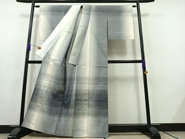 平和屋着物▽訪問着 単衣 紬地 花織 横段文 正絹 逸品