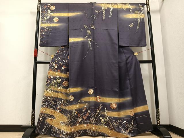 平和屋着物●訪問着　駒刺繍　草花文　暈し染め　金彩　ますいわ屋扱い　正絹　逸品　AABC8004ph