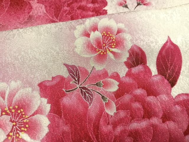 平和屋着物●豪華振袖　花尽し　暈し染め　銀彩　銀通し地　正絹　逸品　AABC8022ph 平和屋着物○豪華振袖 花尽し 暈し染め 銀彩 銀通し