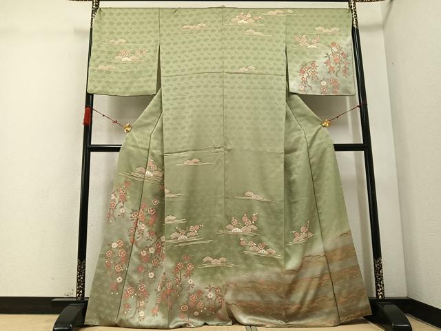 平和屋着物●訪問着　雪芝草花文　暈し染め　金彩　正絹　逸品　AABC8025ph