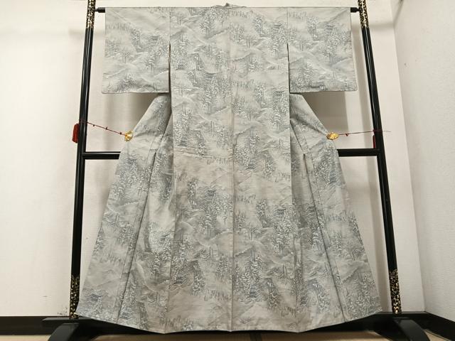 平和屋着物●都喜ヱ門　本場大島紬　白大島　一元7マルキ　総絣　風景樹林文　藤絹織物謹製　正絹　逸品　AABC8036ph 平和屋着物○都喜ヱ門 本場大島紬 白大島 一元7マルキ 総