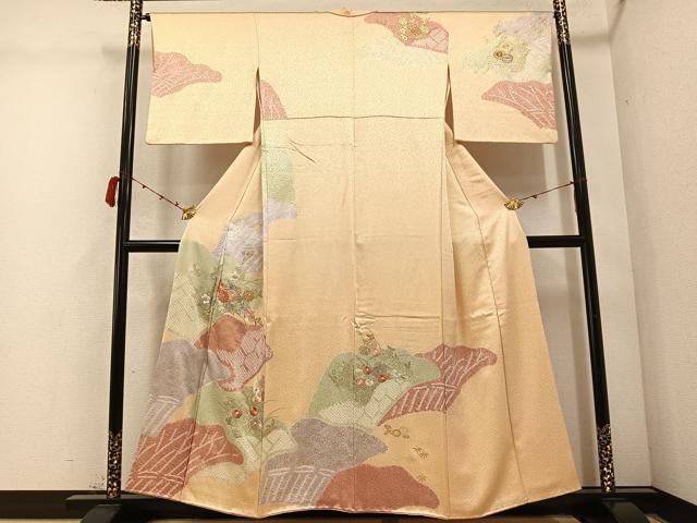 平和屋着物●創業460年・千總　訪問着　駒刺繍　絞り　草花文　金彩　正絹　逸品　AABC8041ph