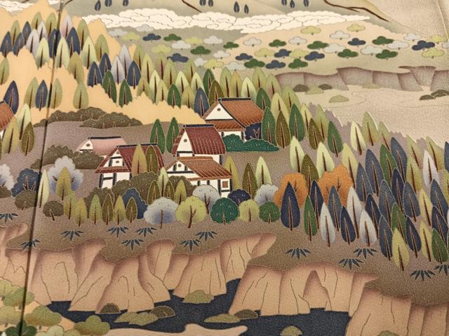 平和屋着物○豪華色留袖 作家物 風景樹林文 鳥 正絹 逸品 AABC8045ph