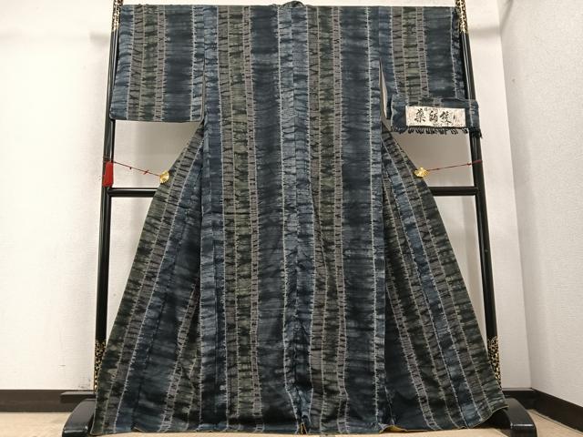 平和屋着物●二代目清次郎　手描き　紬　薬師絞り　反端付き　正絹　逸品　AABC8063ph