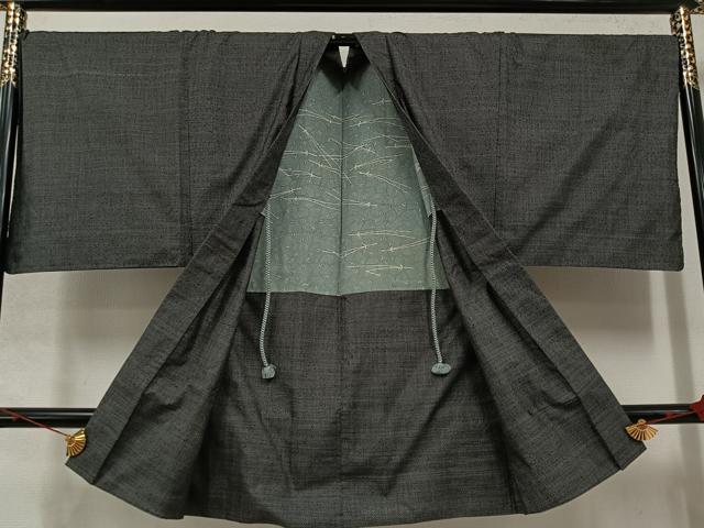 平和屋着物○男性 本場大島紬 アンサンブル 一元絣 黒地 正絹 逸品