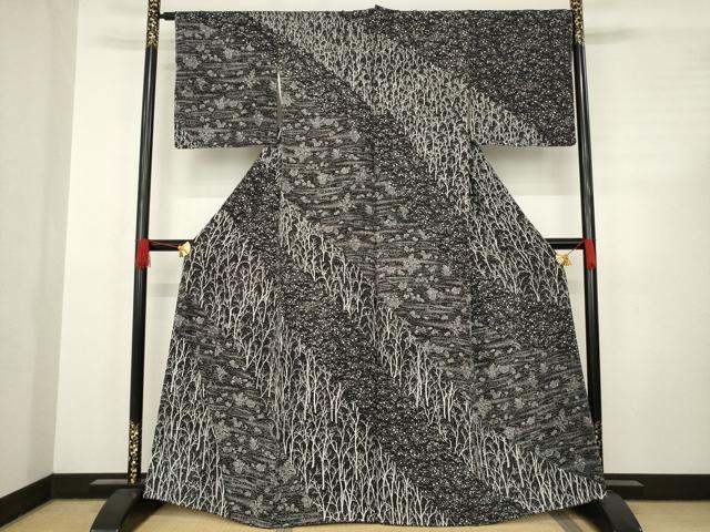 平和屋着物●訪問着　樹林文　黒地　正絹　逸品　AABC8103ck