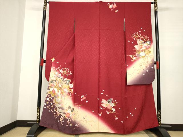 平和屋着物●豪華振袖　駒刺繍　御所車花文　暈し染め　金彩　正絹　逸品　AABC8106ck