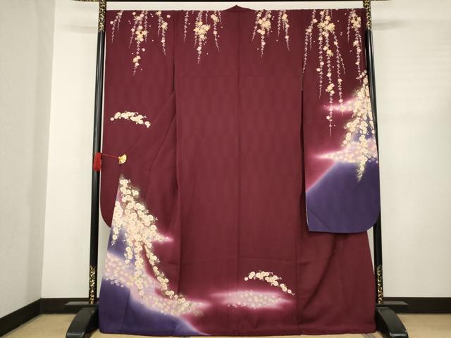 平和屋着物●森英恵・HANAE MORI　振袖　枝花文　暈し染め　ロング丈　正絹　逸品　AABC8107ck