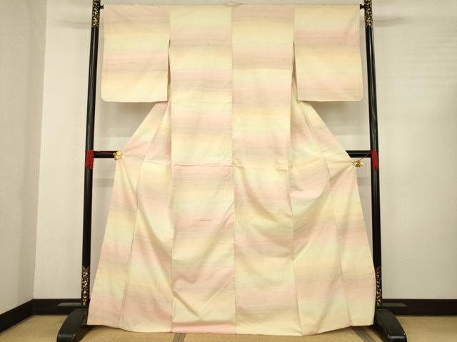 平和屋着物●紅花紬　米沢　横段霞文　正絹　逸品　AABC8118ck 平和屋着物○紅花紬 米沢 横段霞文 正絹 逸品 AABC8118ck