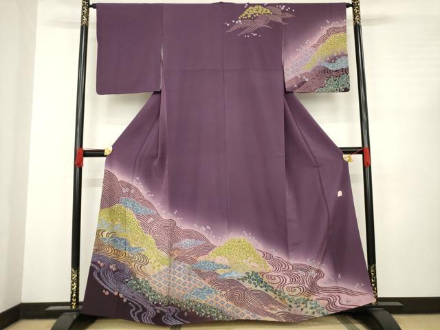 平和屋着物●訪問着　作家物　遠山流水文　正絹　逸品　AABC8126ck