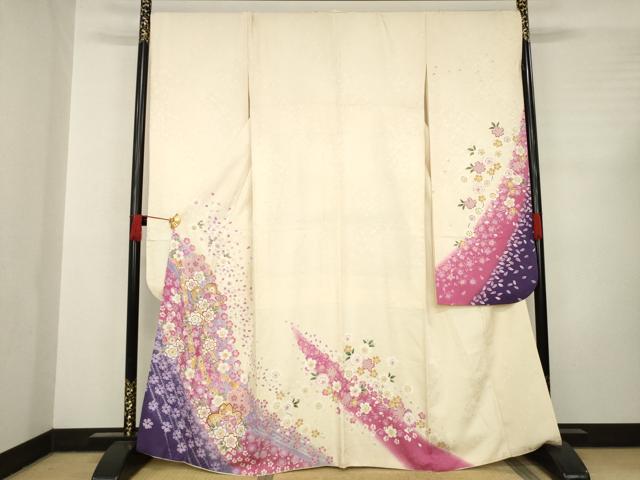 平和屋着物●豪華振袖　刺繍　舞桜文　暈し染め　金彩　正絹　逸品　AABC8128ck