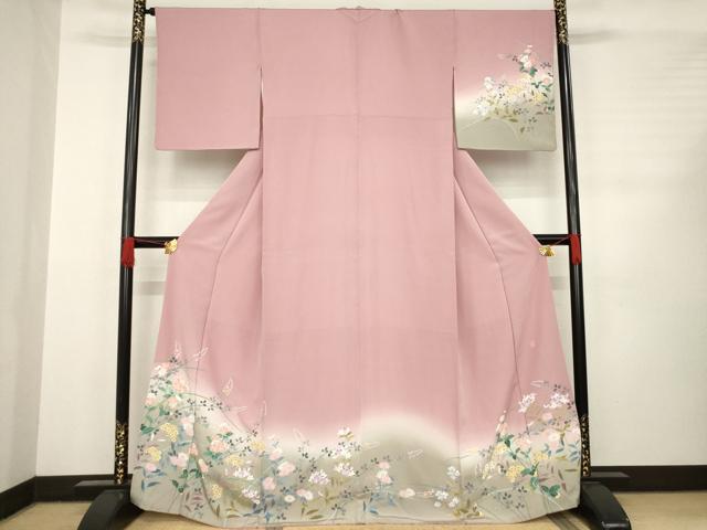 平和屋着物●友禅作家　岡部修治　訪問着　草花文　暈し染め　正絹　逸品　AABC8137ck