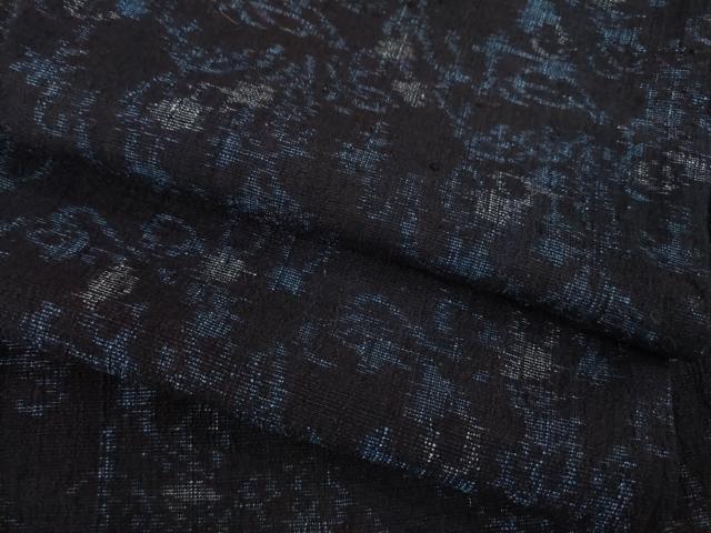 平和屋着物●結城ちぢみ　紬　花唐草文　正絹　逸品　AABC8156ck