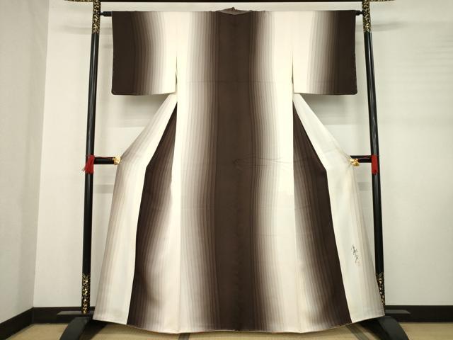 平和屋着物●染色作家　斉藤三才　小紋　間道　正絹　逸品　AABC8666ck