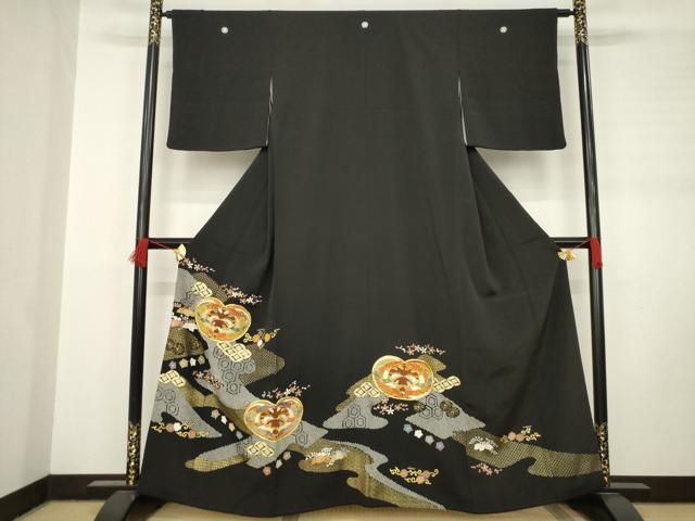 平和屋着物●創業460年・千總　黒留袖　駒刺繍　向かい鳳凰花文　高島屋扱い　正絹　逸品　AABC8668ck