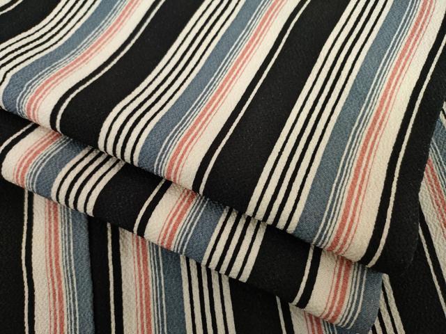 平和屋着物●上質な小紋　縞　鬼しぼ縮緬　正絹　逸品　AABC8670ck