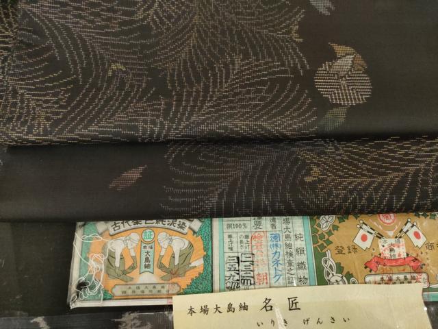 平和屋着物●入来玄彩　本場大島紬　カタス7マルキ　舞花間道　カネトク謹製　証紙付き　正絹　逸品　AABC9214ck