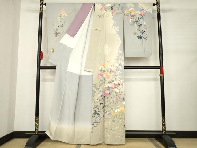 平和屋着物●本加賀友禅作家　白坂幸蔵　訪問着　草花文　正絹　逸品　AABC9220ck 平和屋着物○本加賀友禅作家 白坂幸蔵 訪問着 草花文 正絹 逸品