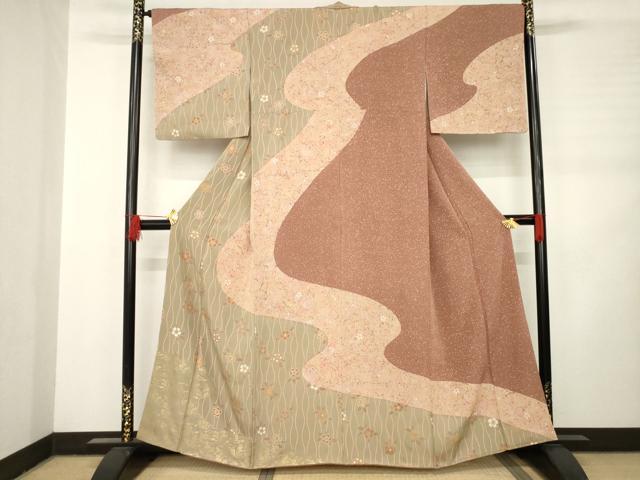 平和屋着物●訪問着　立涌花文　金彩　正絹　逸品　AABC9230ck