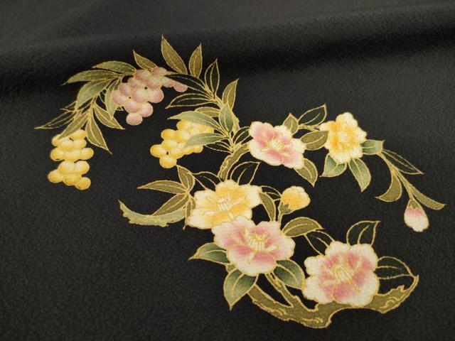 平和屋着物○訪問着 雪芝花丸文 黒地 金彩 やまと誂製 正絹