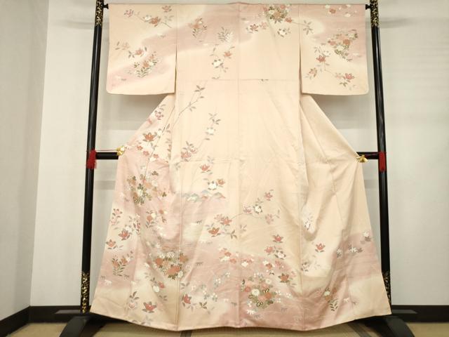 平和屋着物●訪問着　草花文　金彩　正絹　逸品　AABC9249ck