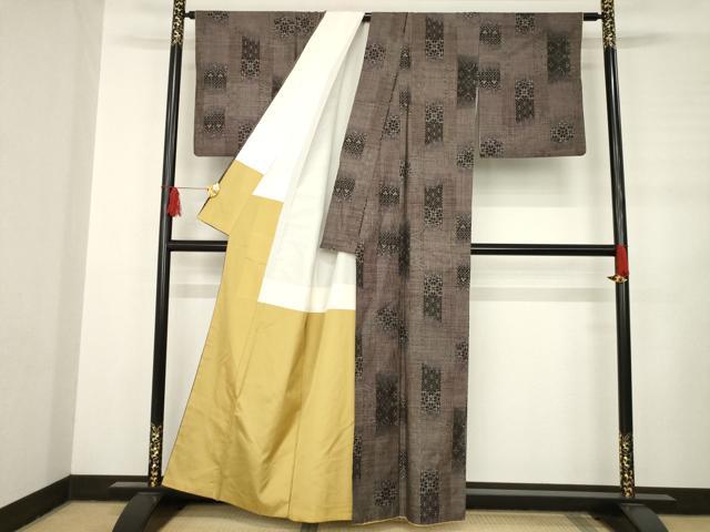 平和屋着物●本場大島紬　純泥染　手織り　カタス7マルキ　短冊花文　大瀬紬工場　証紙付き　正絹　逸品　AABC9255ck