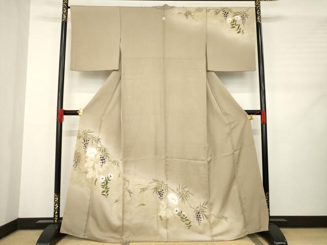 平和屋着物●訪問着　手描き　草花文　正絹　逸品　AABC9258ck