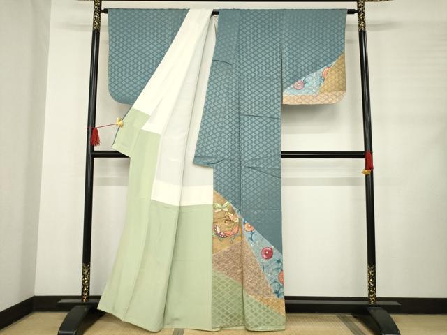 平和屋着物○訪問着 刺繍 花蝶唐草文 金糸 金彩 正絹 逸品 AABC9267ck