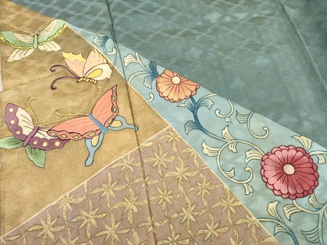 平和屋着物○訪問着 刺繍 花蝶唐草文 金糸 金彩 正絹 逸品 AABC9267ck