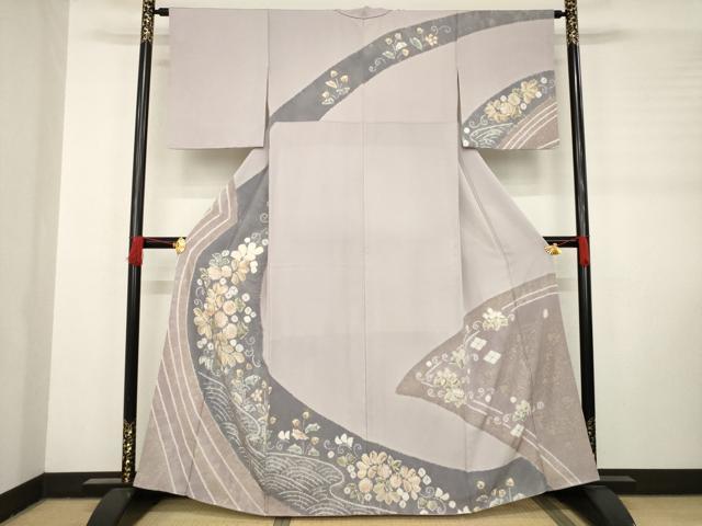 平和屋着物●十日町　名門　滝泰謹製　訪問着　辻が花　絞り　流水花文　正絹　逸品　AABC9275ck