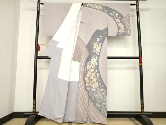 平和屋着物●十日町　名門　滝泰謹製　訪問着　辻が花　絞り　流水花文　正絹　逸品　AABC9275ck 平和屋着物○十日町 名門 滝泰謹製 訪問着 辻が花 絞り 流水花文