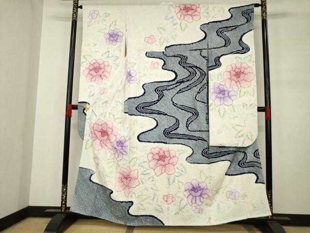 平和屋着物●豪華振袖　総絞り　流水花文　正絹　逸品　AABC9279ck