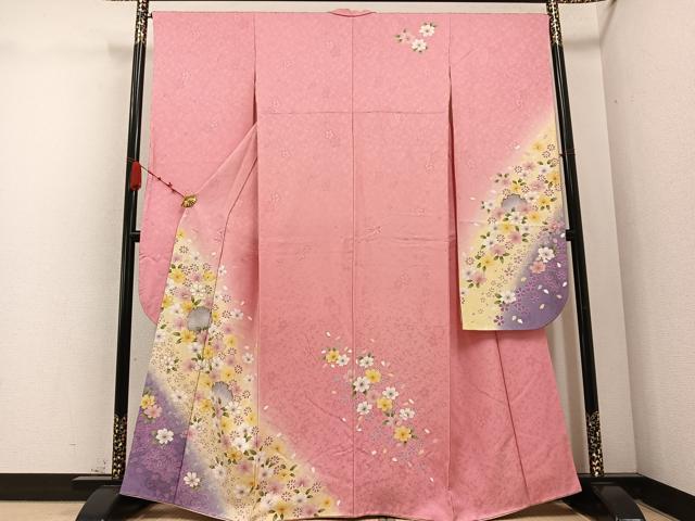 平和屋着物●豪華振袖　雪輪花文　暈し染め　金彩　正絹　逸品　AABC9291ph